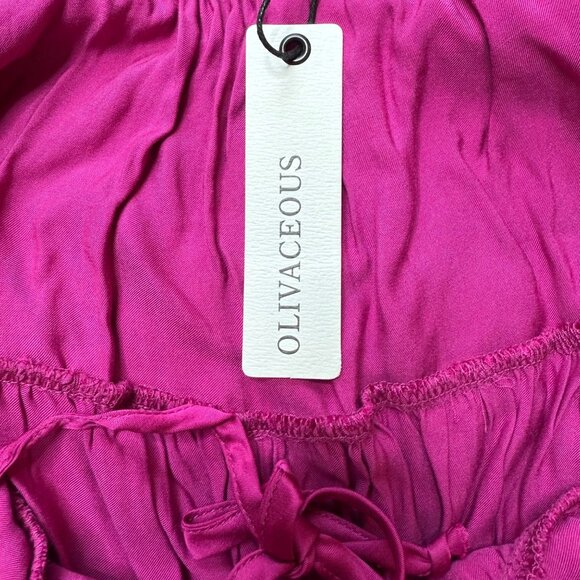 Olivaceous Tiered V-Neck Open Back Satin Mini Dress Fuchsia Pink Size Small NWT - Picture 3 of 5